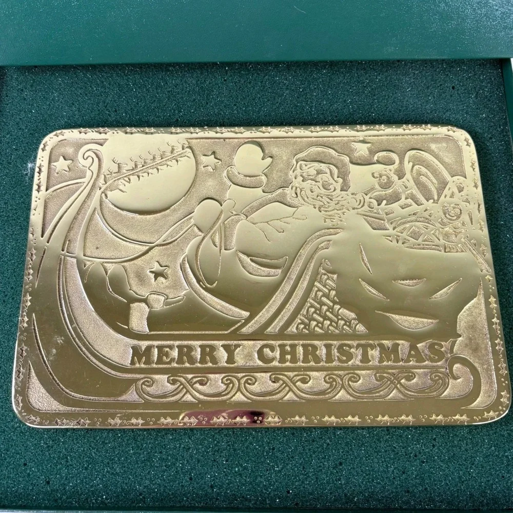Virginia Metalcrafters 1995 First Christmas Trivet Solid Brass Santa Sleigh Box